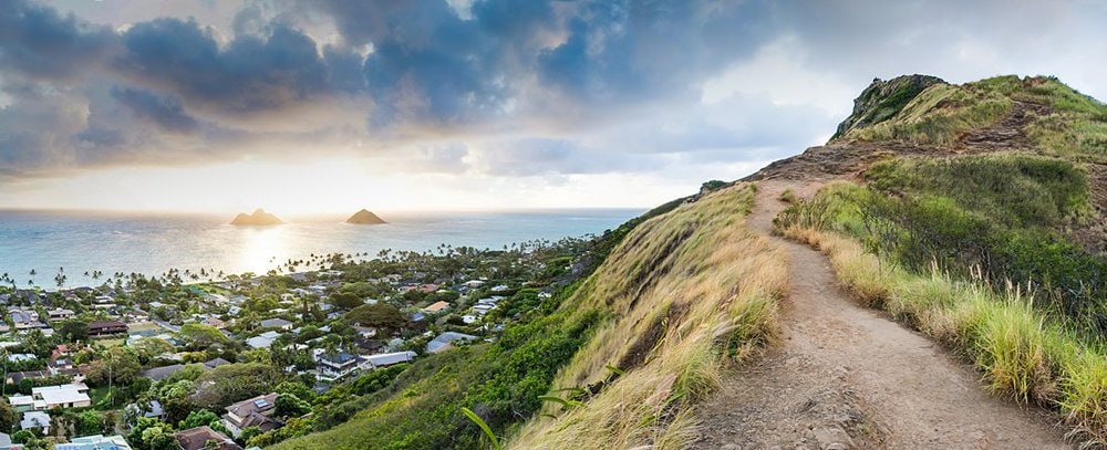  Panoramic view of the twin Mokoulua islands from the Lanikai Pillbox Hike 