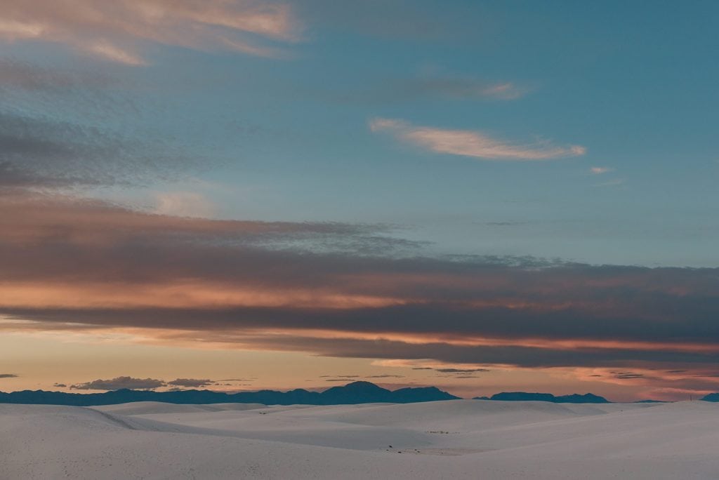 Colorful sky over White Sands National Monument