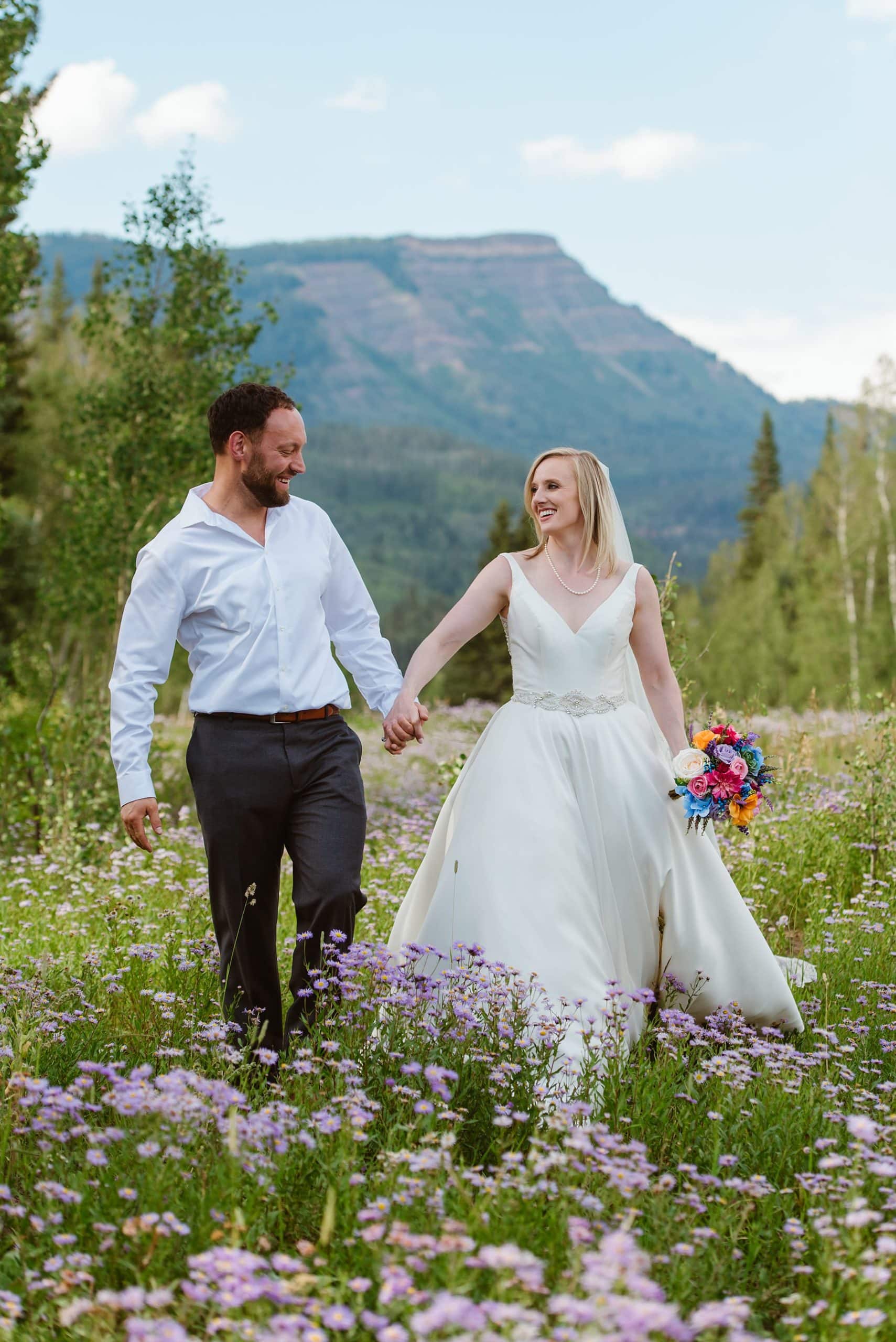 Wildflowers at a summer elopement in Durango, Colorado